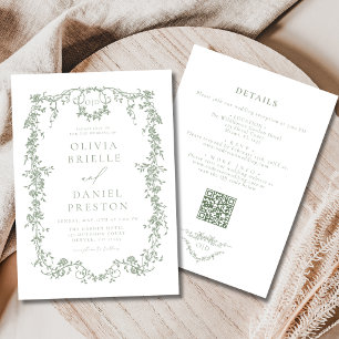 Hochzeit im viktorianischen Stil mit QR-Code in Sa Einladung