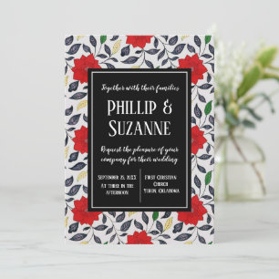 Hochzeit im Vintage-Rot-Blumenmuster Einladung