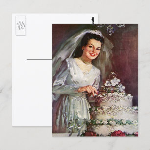 Hochzeit im Vintage-Stil, Braut schneidet die Hoch Postkarte