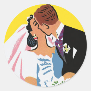 Hochzeit im Vintage-Stil, Braut und Bräutigam küss Runder Aufkleber