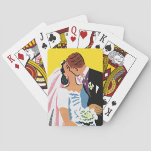 Hochzeit im Vintage-Stil, Braut und Bräutigam küss Spielkarten