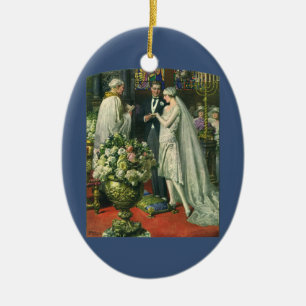 Hochzeit im Vintage-Stil, Braut und Bräutigam mit  Keramik Ornament
