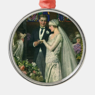 Hochzeit im Vintage-Stil, Braut und Bräutigam mit  Silbernes Ornament