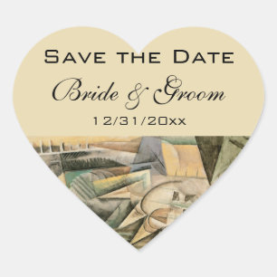 Hochzeit im Vintage-Stil, Erdtöne, Kubismus-Kunst Herz-Aufkleber