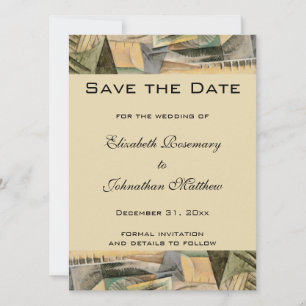 Hochzeit im Vintage-Stil, Erdtöne, kubistische Kun Save The Date