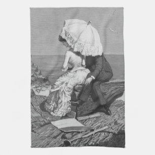 Hochzeit im Vintage-Stil, Frischvermählte am Stran Geschirrtuch