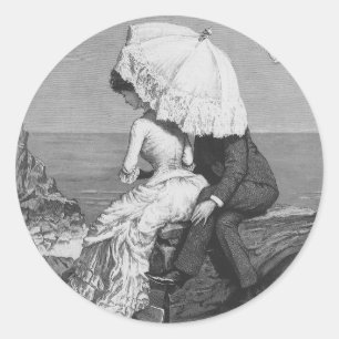 Hochzeit im Vintage-Stil, Frischvermählte am Stran Runder Aufkleber