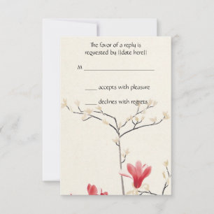 Hochzeit im Vintage-Stil, Japanischer Magnolienbau RSVP Karte