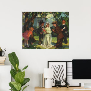 Hochzeit im Vintage-Stil, Kinder spielen Braut und Poster