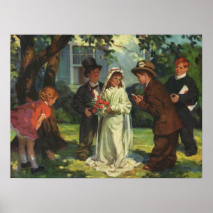 Hochzeit im Vintage-Stil, Kinder spielen Braut und Poster