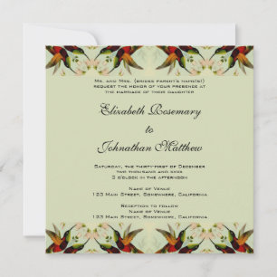 Hochzeit im Vintage-Stil, Kolibris und Blumen Einladung