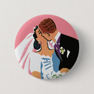 Hochzeit im Vintage-Stil, Retro-Braut und Bräutiga Button