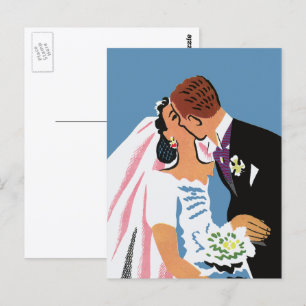 Hochzeit im Vintage-Stil, Retro-Braut und Bräutiga Postkarte