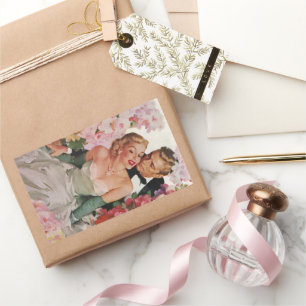 Hochzeit im Vintage-Stil, Retro-Braut und Bräutiga Rechteckiger Aufkleber
