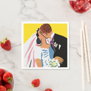 Hochzeit im Vintage-Stil, Retro-Braut und Bräutiga Serviette