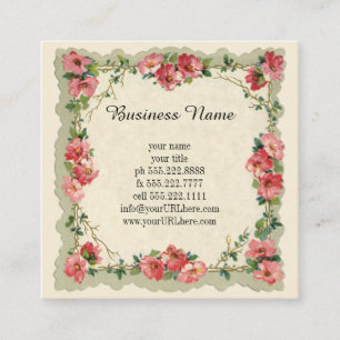 Hochzeit im Vintage-Stil, rosa Rosen und Blumen Quadratische Visitenkarte