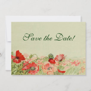 Hochzeit im Vintage-Stil, rote Mohnblumen Save the Date