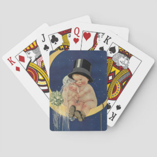 Hochzeit im Vintage-Stil, süßes Brautpaar auf eine Spielkarten