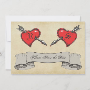 Hochzeit im Vintage-Tattoo-Stil - Save-the-Date-Ka Einladung