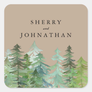 Hochzeit im Wasserfarbenwald Quadratischer Aufkleber