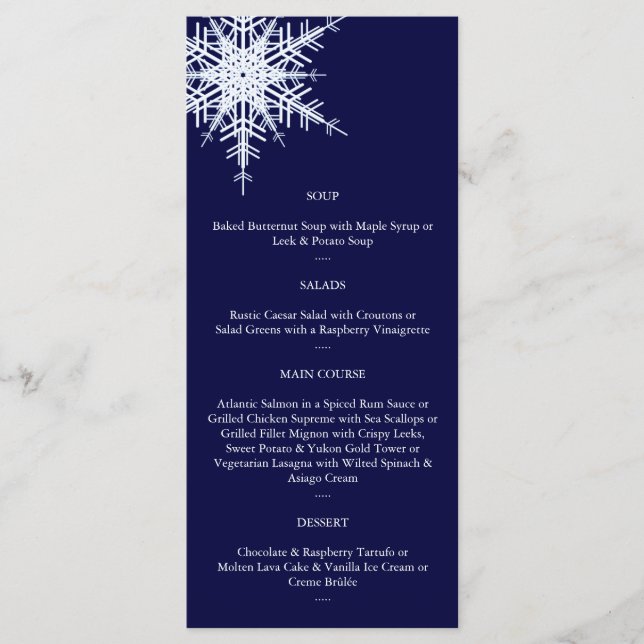 Hochzeit im Wintermenü (blau) Menükarte (Vorderseite)
