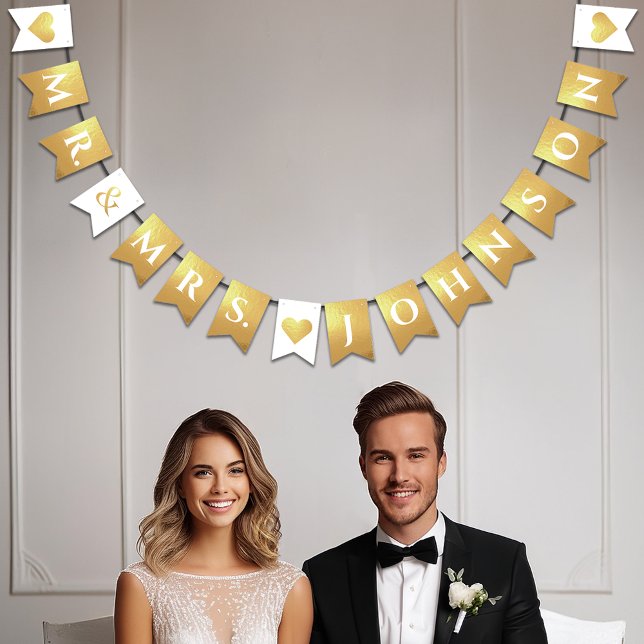 Hochzeit Imitate Gold Mr. & Mrs. Individuelle Name Wimpelkette (Von Creator hochgeladen)