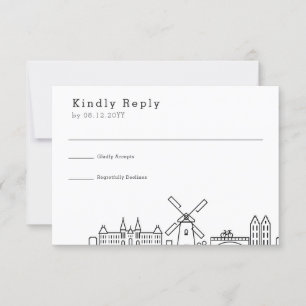 Hochzeit in Amsterdam   Stilisierte Skyline RSVP Karte
