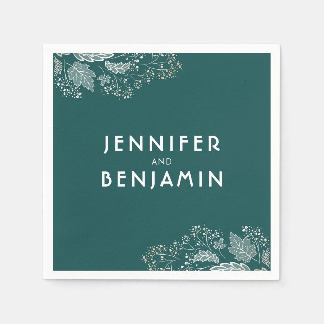 Hochzeit in aquamarinen und Goldblättern Serviette (Vorderseite)