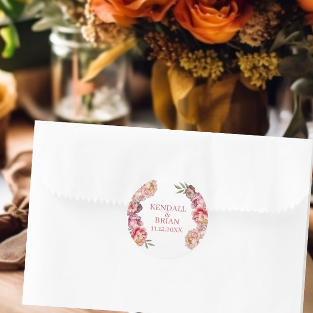 Hochzeit in Aquarellfarben und lila Torte Runder Aufkleber (Von Creator hochgeladen)