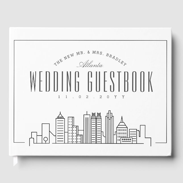 Hochzeit in Atlanta | Moderner Deko Skyline Gästebuch (Vorderseite)