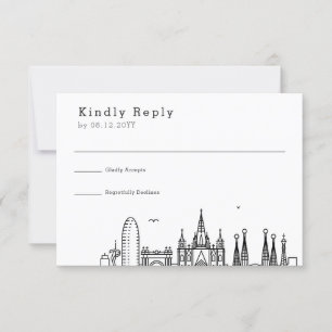 Hochzeit in Barcelona   Stilisierte Skyline RSVP Karte