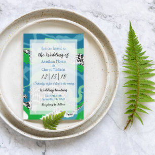 Hochzeit in Blau, Grün und Weiß Einladung