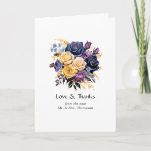 Hochzeit in Blau, Lila, Gold und Schwarz Dankeskarte