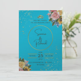 Hochzeit in Blau und Flora Einladung