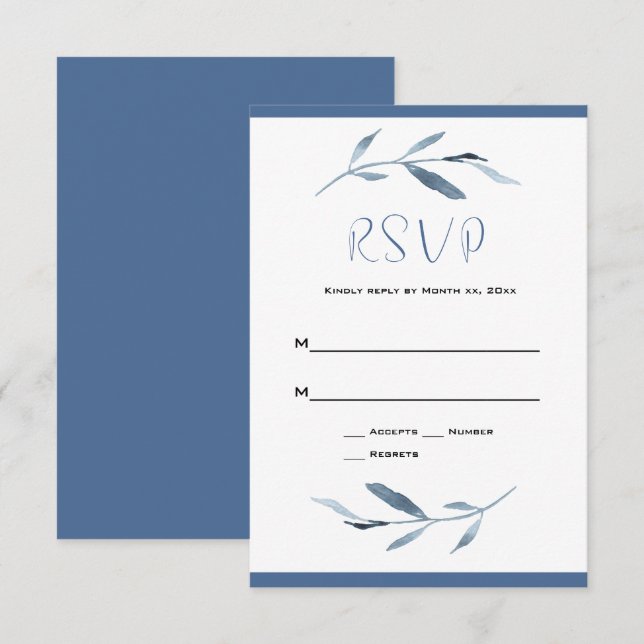 Hochzeit in Blau und Weiß RSVP Karte (Vorne/Hinten)