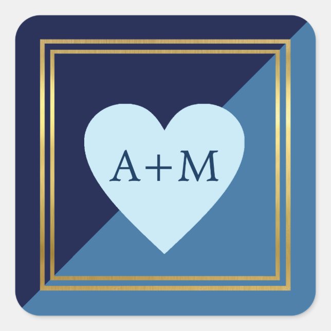 Hochzeit in blauer Liebe Quadratischer Aufkleber (Vorderseite)
