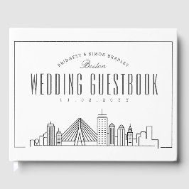 Hochzeit in Boston | Moderner Deko Skyline Gästebuch