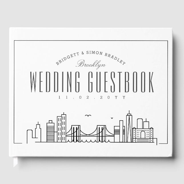 Hochzeit in Brooklyn | Moderner Deko Skyline Gästebuch (Vorderseite)