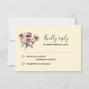 Hochzeit in Burgund und Blauen Blumengärten RSVP Karte