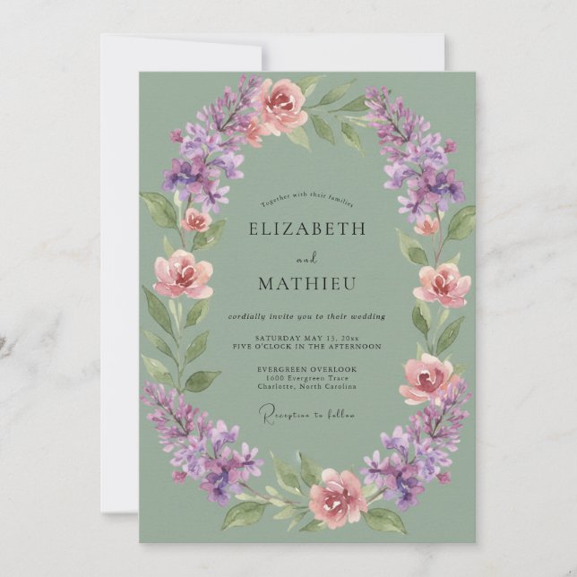 Hochzeit in Celadon-Amethyst-Optik Einladung (Vorderseite)