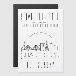 Hochzeit in Charleston Stilisierte Skyline Save-th Magneteinladung