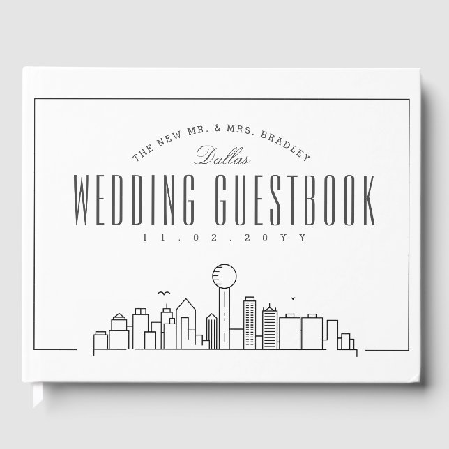 Hochzeit in Dallas | Moderner Deko Skyline Gästebuch (Vorderseite)
