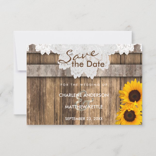 Hochzeit in einem rustikalen Holz und Spitzen Save The Date (Vorderseite)