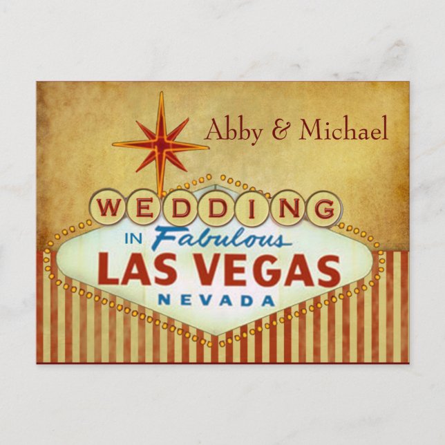 Hochzeit in Fabulous Las Vegas - Vintage Streifen Ankündigungspostkarte (Vorderseite)