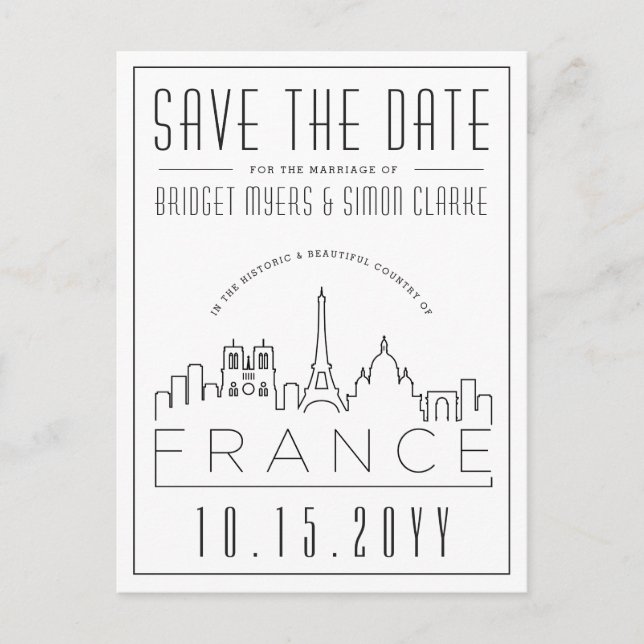 Hochzeit in Frankreich | Skyline Save the Date Pos Postkarte (Vorderseite)