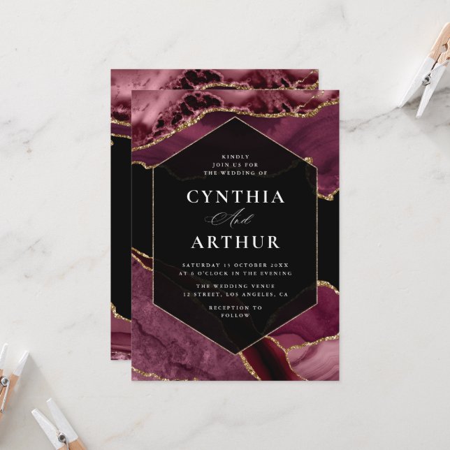 Hochzeit in goldenem Rahmen Einladung (Vorderseite/Rückseite Beispiel)