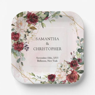 Hochzeit in goldener Farbe und Bordeaux Pappteller