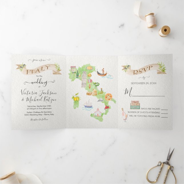 Hochzeit in Italien Tri-Fold Einladung (Innenseite)