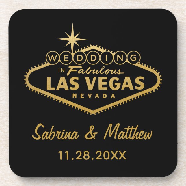 Hochzeit in Las Vegas Signature Gastgeschenk Hochz Getränkeuntersetzer (Vorderseite)