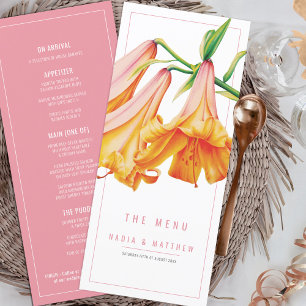Hochzeit in Lily-orange-Pfirsichfarben Menükarte